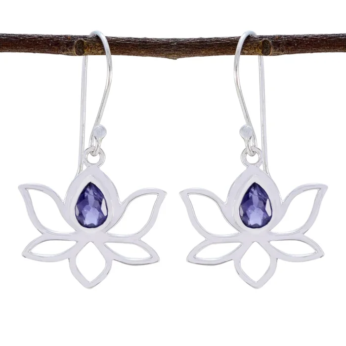 Iolite Korean Inès Solitaire Dangle Blue Silver Earring