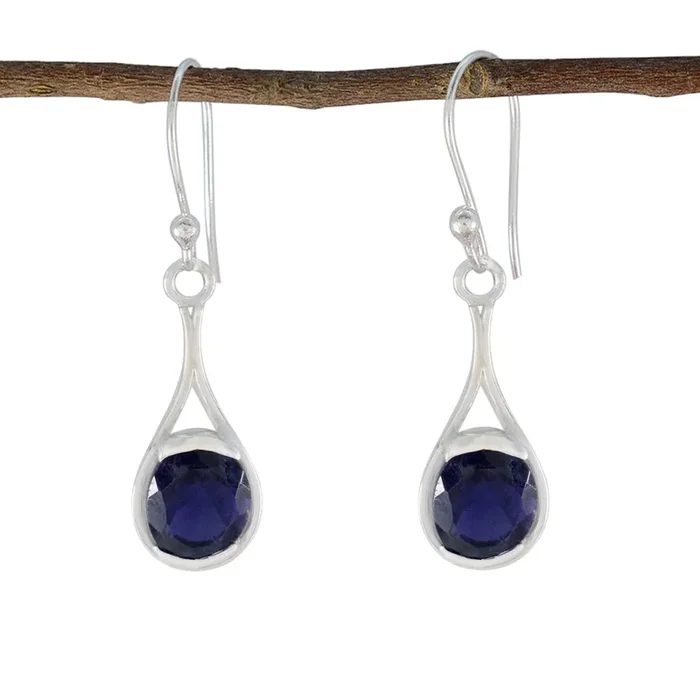 Iolite Middle Eastern Camilla Solitaire Dangle Blue Silver Earring