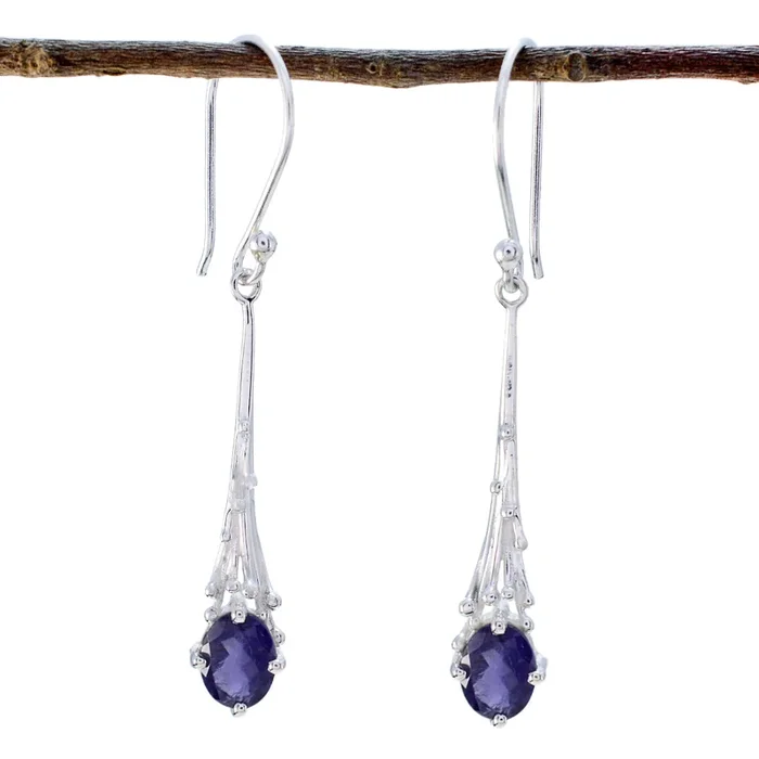 Iolite Moroccan Ellie Solitaire Dangle Blue 92.5 Silver Earring