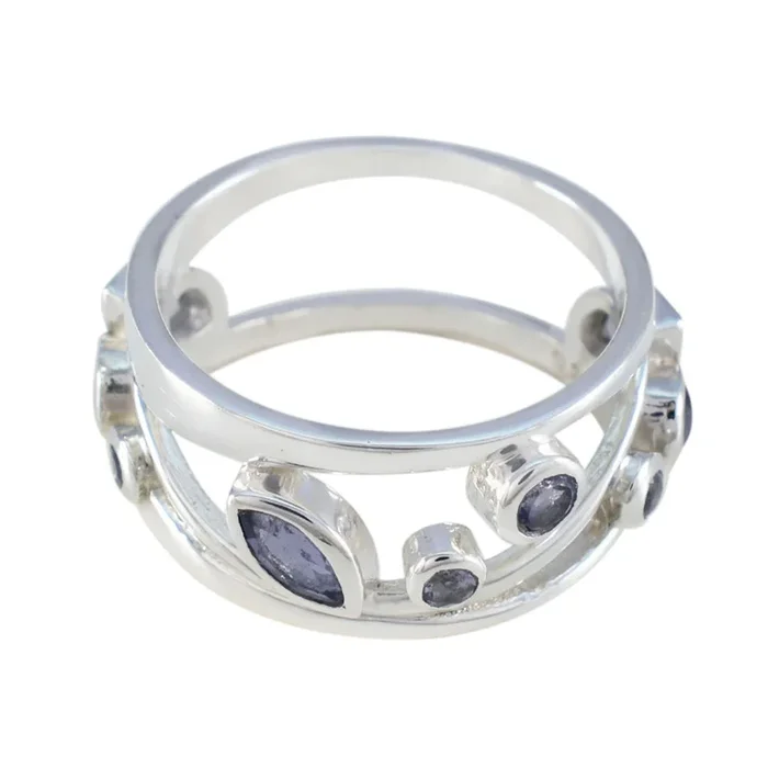 Iolite multiple African 925 Sterling Silver Blue Gems Mid-weight Bubble Band Jewelry