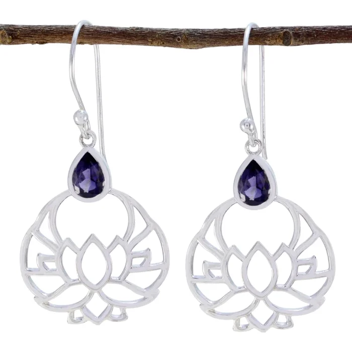 Iolite Russian Harper Solitaire Dangle Blue 925 Silver Earring