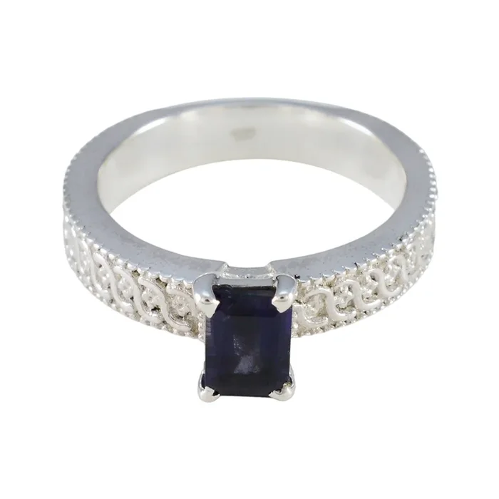 Iolite Solitaire Egyptian Silver Blue Gemstones Eye-catching Contemporary Ring Jewelry