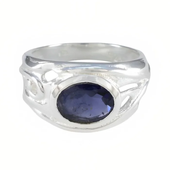 Iolite Solitaire French 925 Sterling Silver Blue Gems Mid-weight Fairytale Ring Jewelry