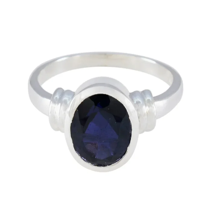 Iolite Solitaire German Silver Blue Gemstones Mid-weight Feminine Ring Jewellery