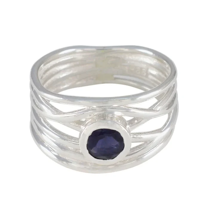 Iolite Solitaire Latin American 925 Silver Blue Gemstones Eye-catching Rope-Wire Band Jewelry