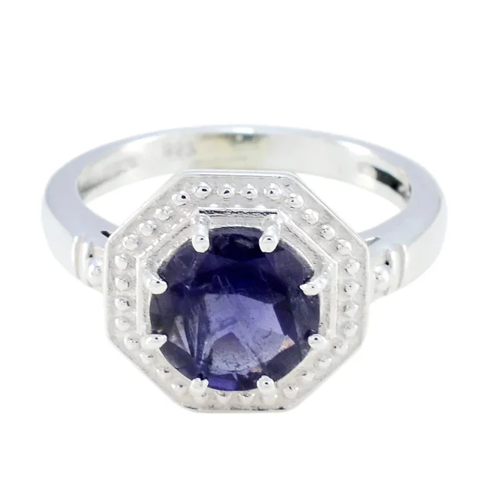 Iolite Solitaire Turkish 92.5 Silver Blue Gemstone Whisper-thin Modern Ring Jewelry