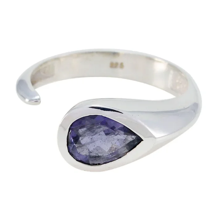 Iolite Solitaire Turkish 92.5 Silver Blue Gemstones Whisper-thin Glamorous Ring Jewelry