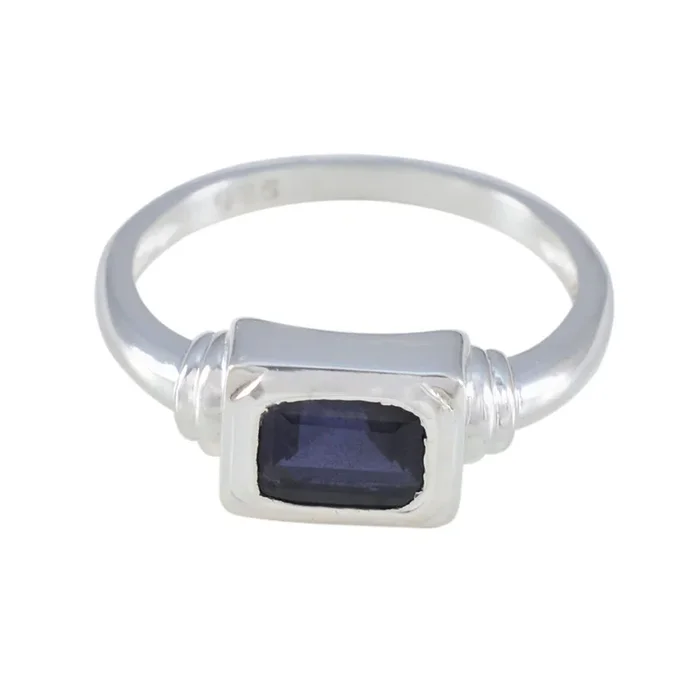 Iolite Solitaire Turkish Sterling Silver Blue Gemstone Whisper-thin Trendy Ring Jewellery