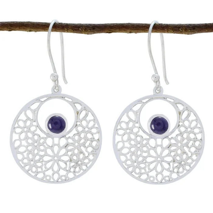Iolite Spanish Alice Solitaire Dangle Blue Sterling Silver Earring