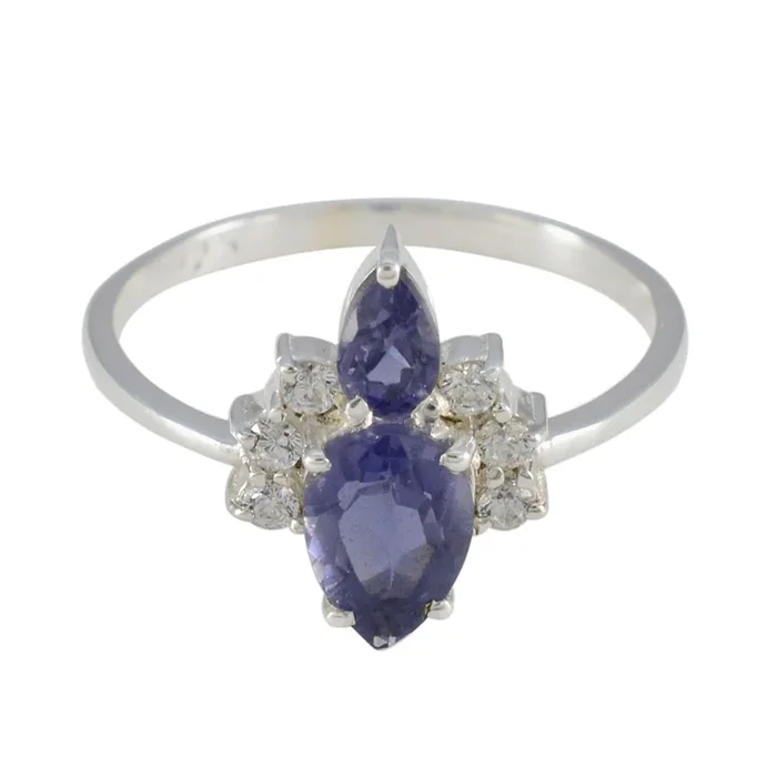 Iolite Toi et Moi Korean 925 Silver Blue Gemstone Elegant Romantic Ring Jewelry