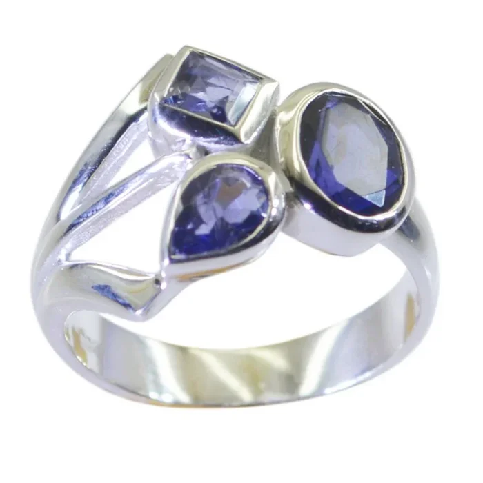 Iolite Trilogy French 925 Sterling Silver Blue Gemstone Eye-catching Abstract Ring Jewellery