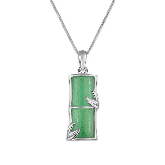 Jade Bamboo 18-inch Pendant in Sterling Silver