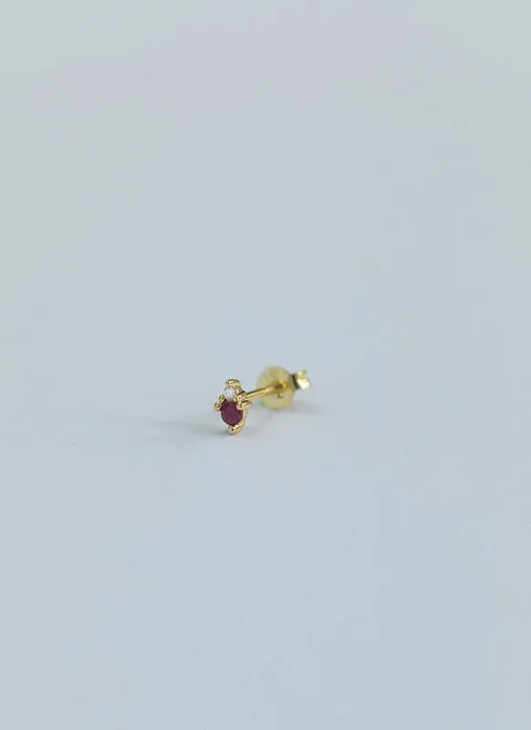 Jane diamond ruby earstud 14k gold