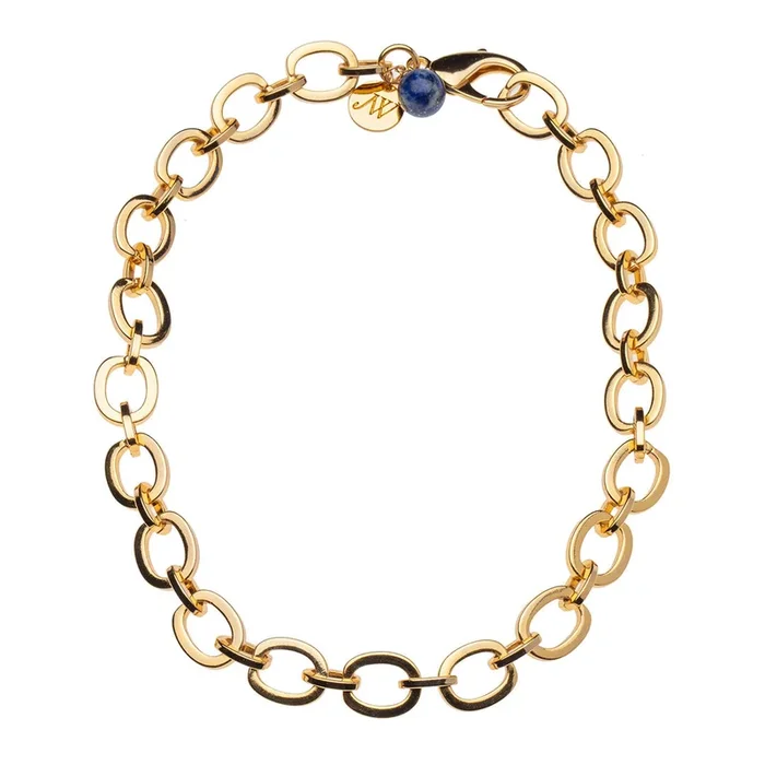 Jane Win Chunky Link Chain with Lapis Bead 16″