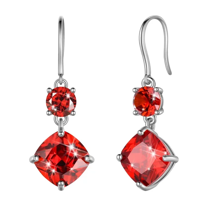 January Birthstone Earrings 925 Sterling Silver Women Dangle Earrings Hook Garnet Red Crystal Jewelry Mom Birthday Valentines Day Gift for Her