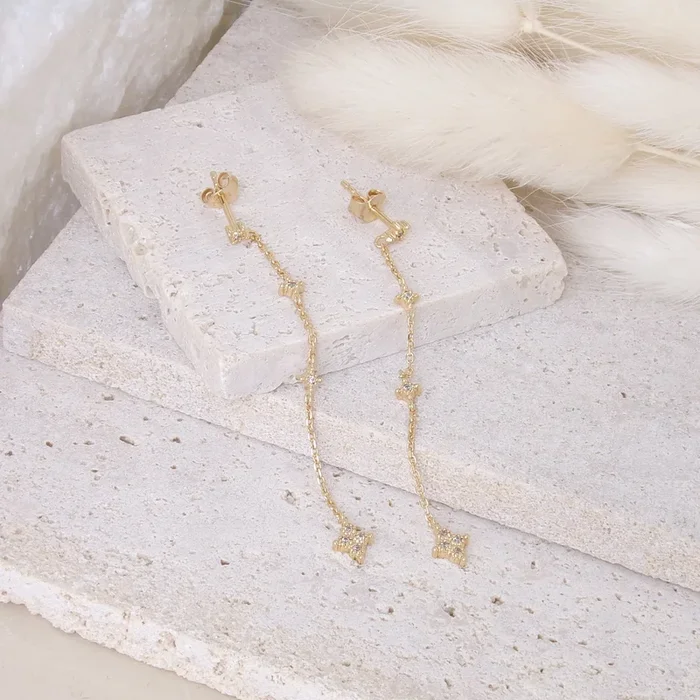 Java earrings with chains stars and zircons gold-plated