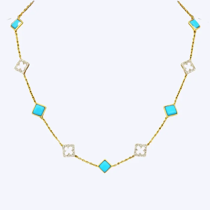 Jessalyn Turquoise and Diamond Clover Necklace