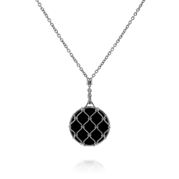 Judith Ripka Isola Sterling Silver 36″ Onyx Pendulum Pendant Necklace