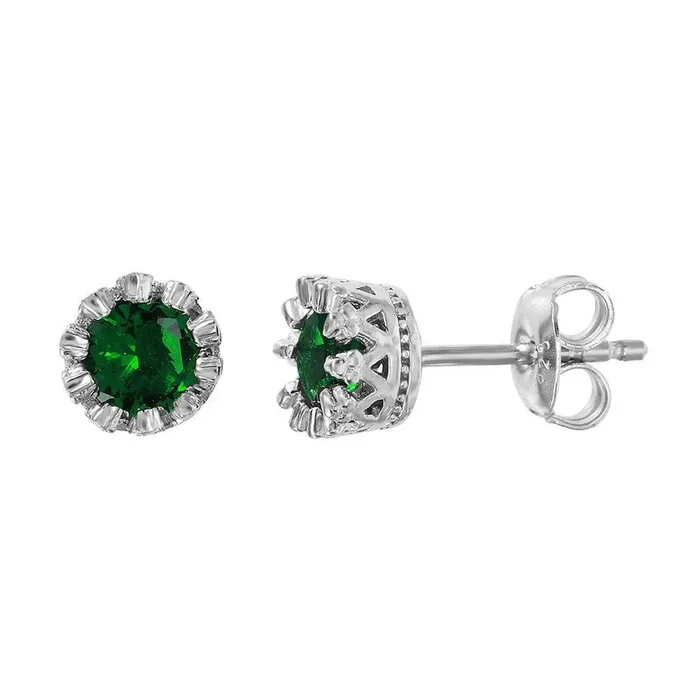 Juego de corona chapada en rodio de plata 925 con tachuelas y piedra CZ verde – GME00034RH-GREEN
