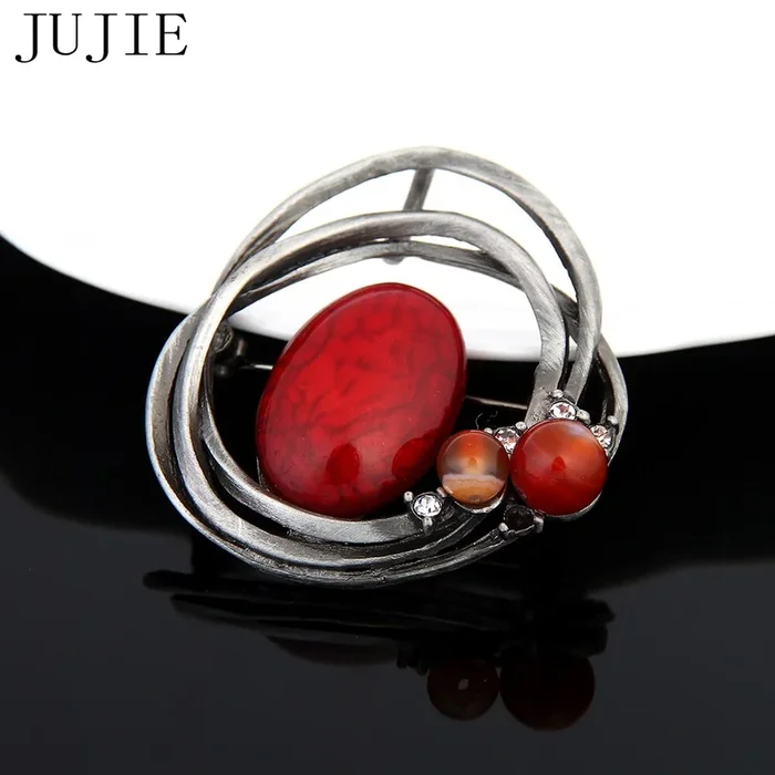 JUJIE Vintage Gorgeous Round Brooches For Women 2019 Brincos Fashion Plant Resin Pearl Brooch Pins Jewelry Dropshipping