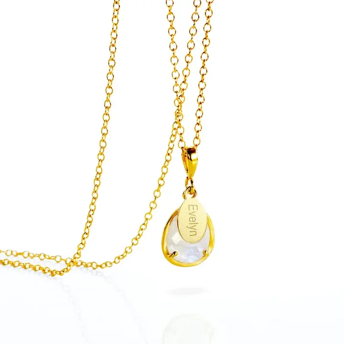 June Birthstone & Name Necklace : Rainbow Moonstone