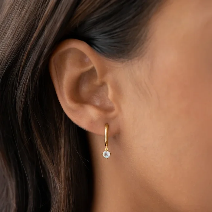 June Birthstone Drop Huggie Earrings – Moonstone