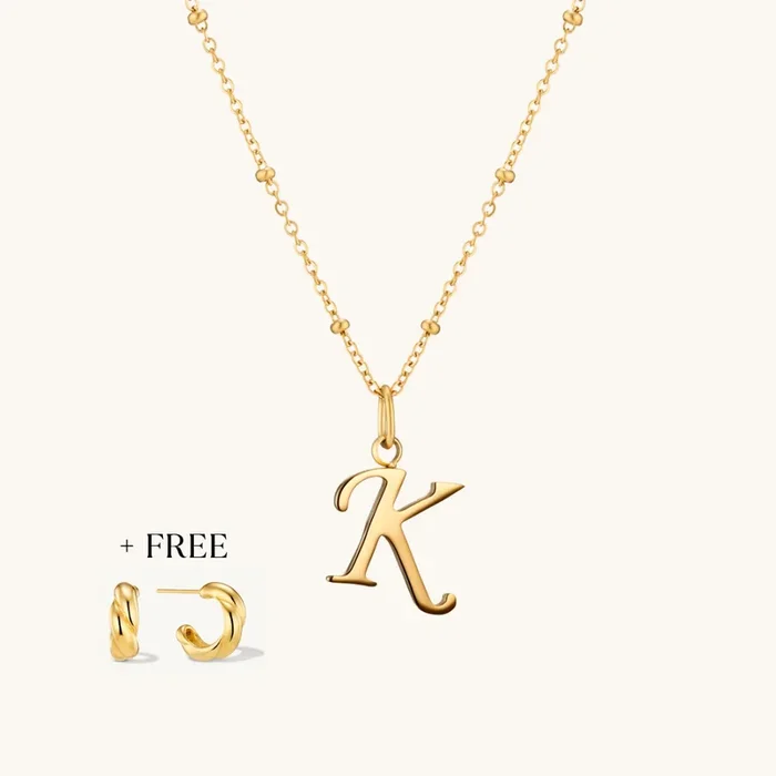K Script Initial Necklace + FREE Allure Hoops Gold
