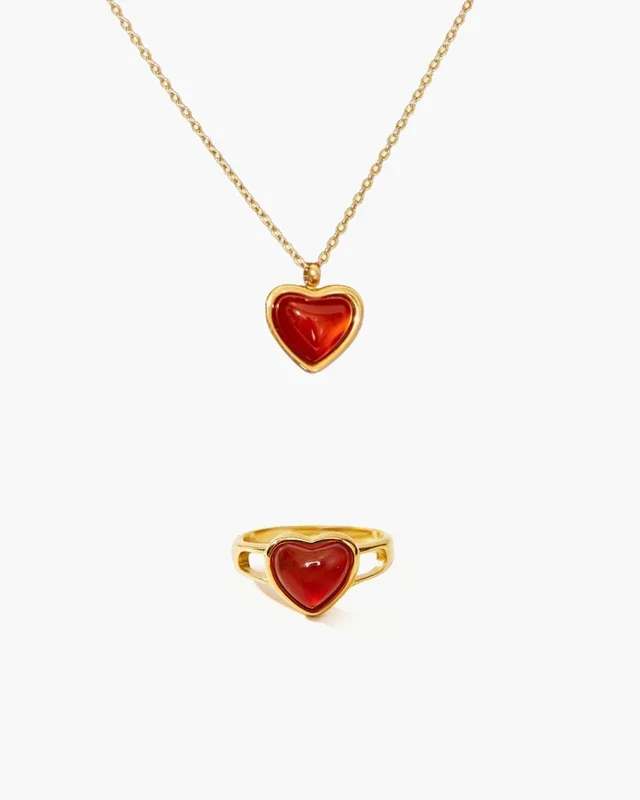 Karneol-Herz Halskette & Ring-Set