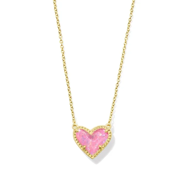 Kendra Scott Ari Heart Pendant Necklace – Pink Iridescent Glitter Glass