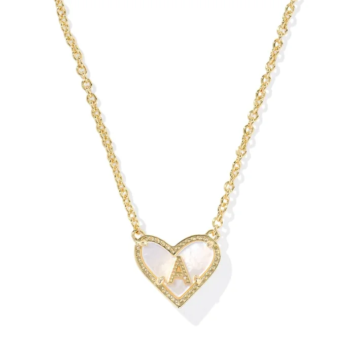 Kendra Scott Gold Heart Letter Short Pendant Necklace – Ivory Mother of Pearl