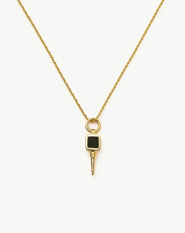 Key Pendant Rope Chain Necklace | 18k Gold Plated / Black Onyx & Green Onyx