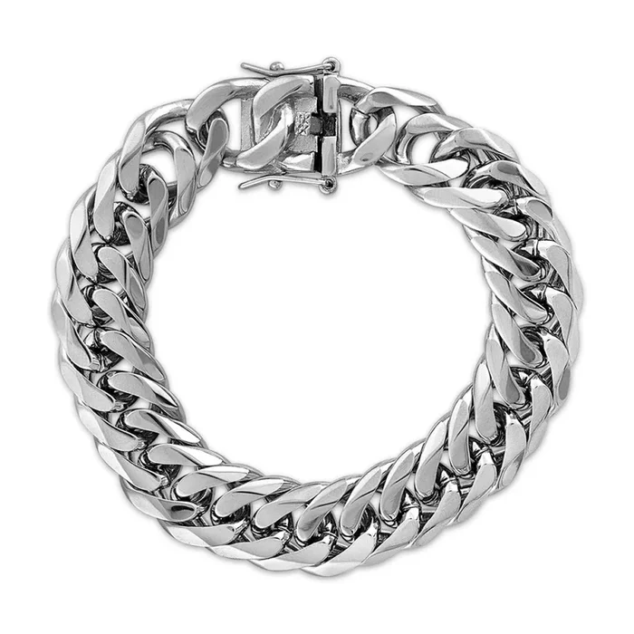 King by Simone I Smith Black 9-inch 16MM Spiga Bracelet in Stainless Steel