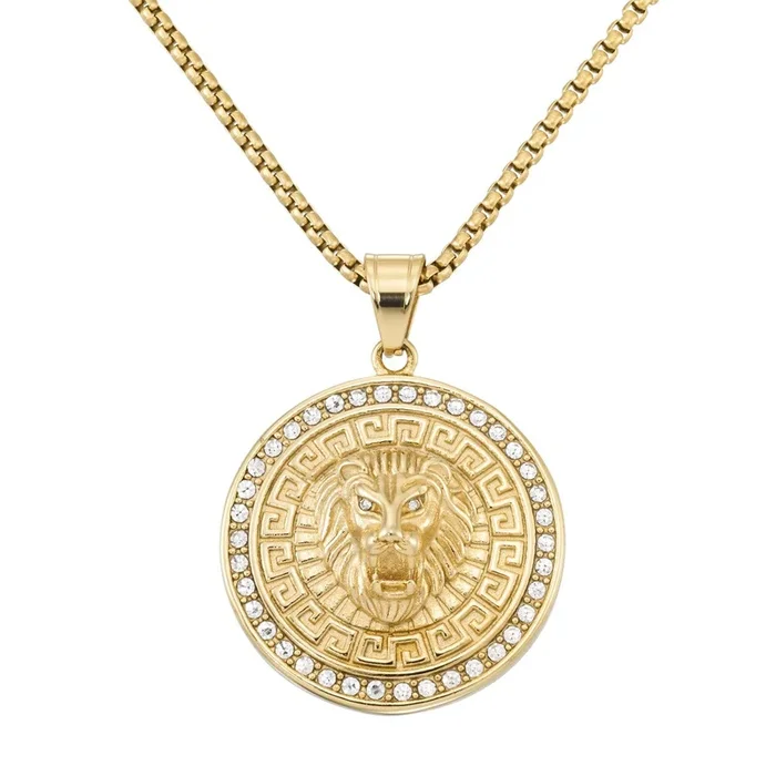 King by Simone I Smith Yellow Stainless Steel and Crystal 24-inch Lion Medallion Pendant