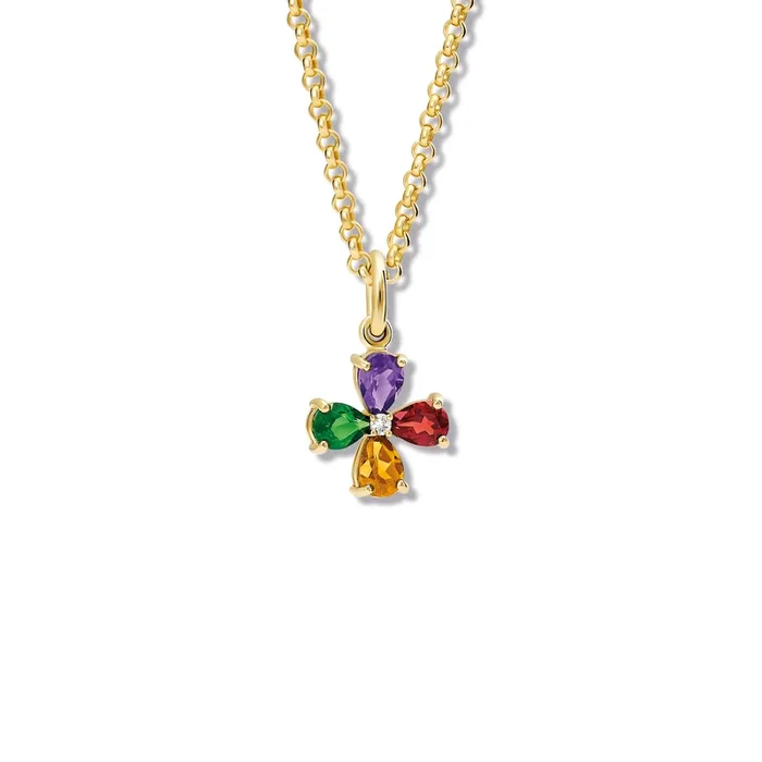 Klover Medium Flower Necklace Pendant Yellow Gold – Mixed Gemstone
