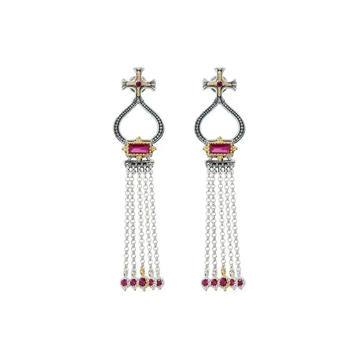 Konstantino Dome Corundum Tassle Earrings