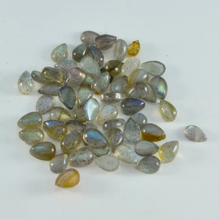 Labradorite 10PC Tiny 3×5 MM Pear Cabochon Gray Polished semi Precious Loose Gemstones