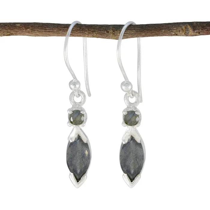 Labradorite African Mia Toi et Moi Dangle Gray 92.5 Silver Earring