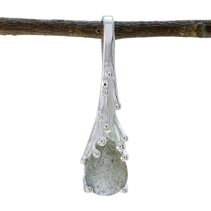 Labradorite Delicate German Silver Solitaire Ángeles Luxurious Gray Pendant Jewelry