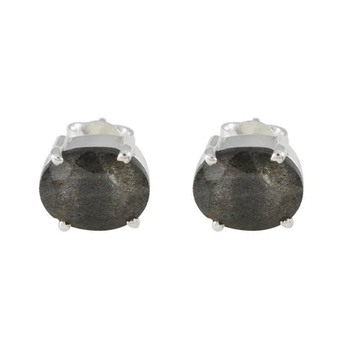 Labradorite Egyptian Ana Solitaire Stud Gray 925 Silver Earring