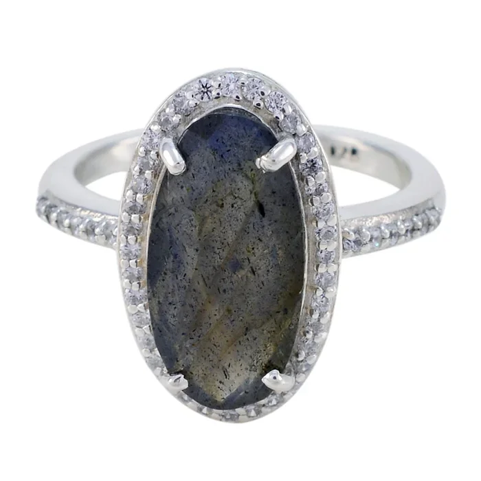 Labradorite Halo African Sterling Silver Gray Gemstones Tiny Modern Ring Jewelry