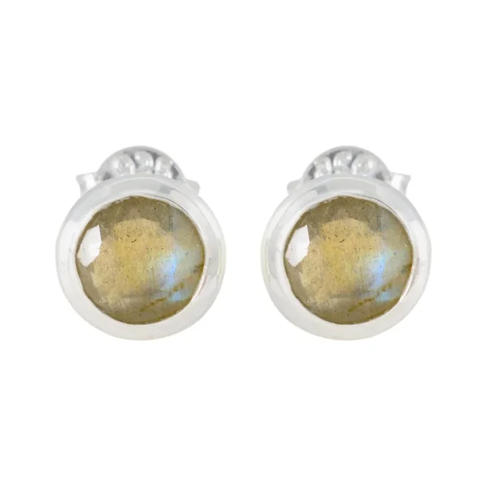 Labradorite Italian Yan Solitaire Stud Gray 92.5 Silver Earring