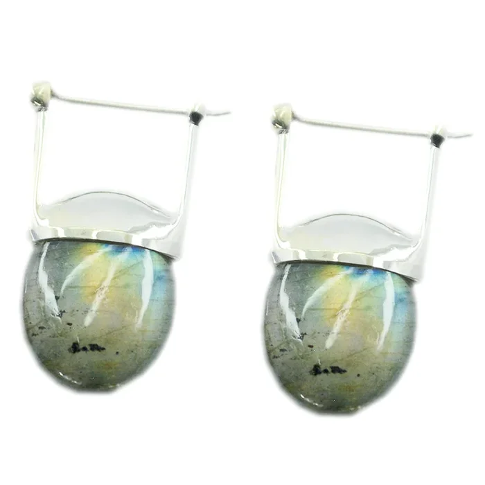 Labradorite Latin American Pauline Solitaire Stud Gray 92.5 Silver Earring