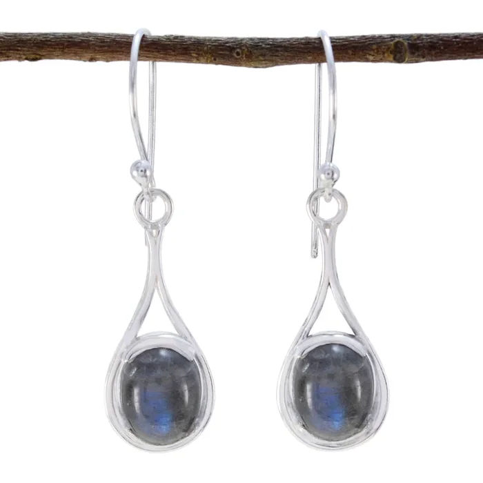 Labradorite Mexican Hina Solitaire Dangle Gray 92.5 Silver Earring