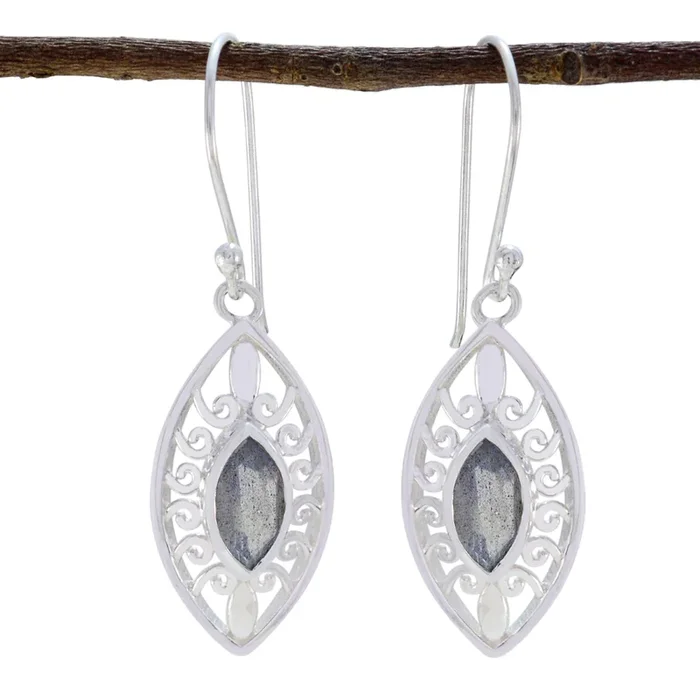 Labradorite Mexican Wen Solitaire Dangle Gray Sterling Silver Earring