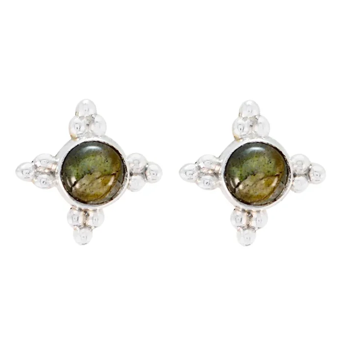 Labradorite Moroccan Amanda Solitaire Stud Gray Sterling Silver Earring