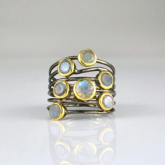 Labradorite multi stone ring – mixed metal