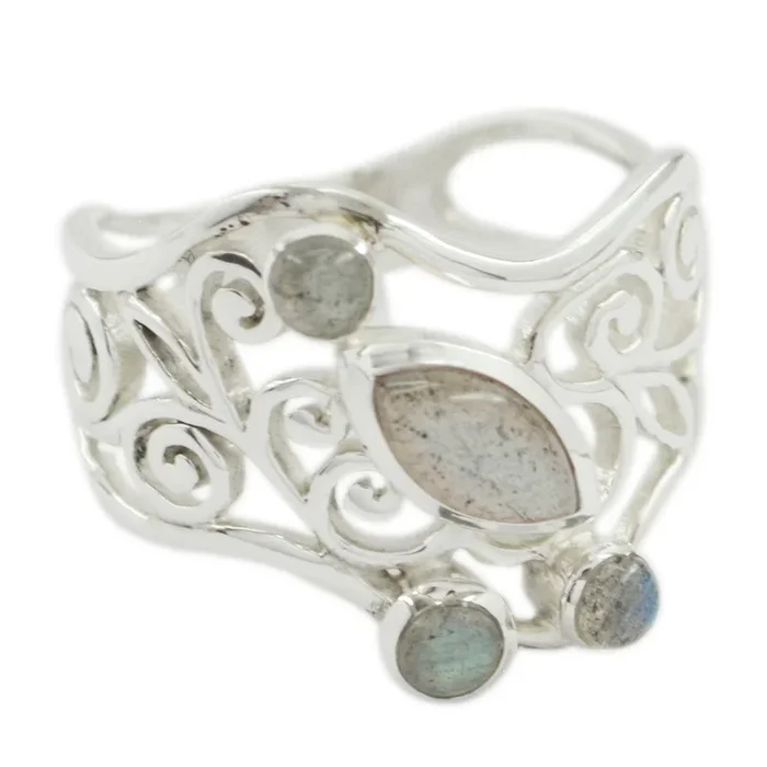 Labradorite multiple Russian 925 Silver Gray Gemstones Essential Contemporary Ring Jewelry
