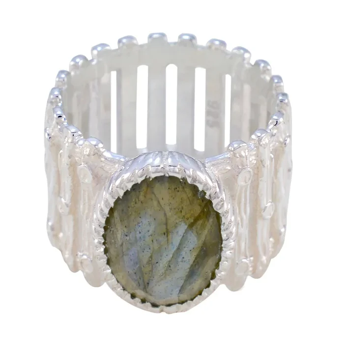 Labradorite Solitaire African 925 Sterling Silver Gray Gemstone Edgy Armor Band Jewellery