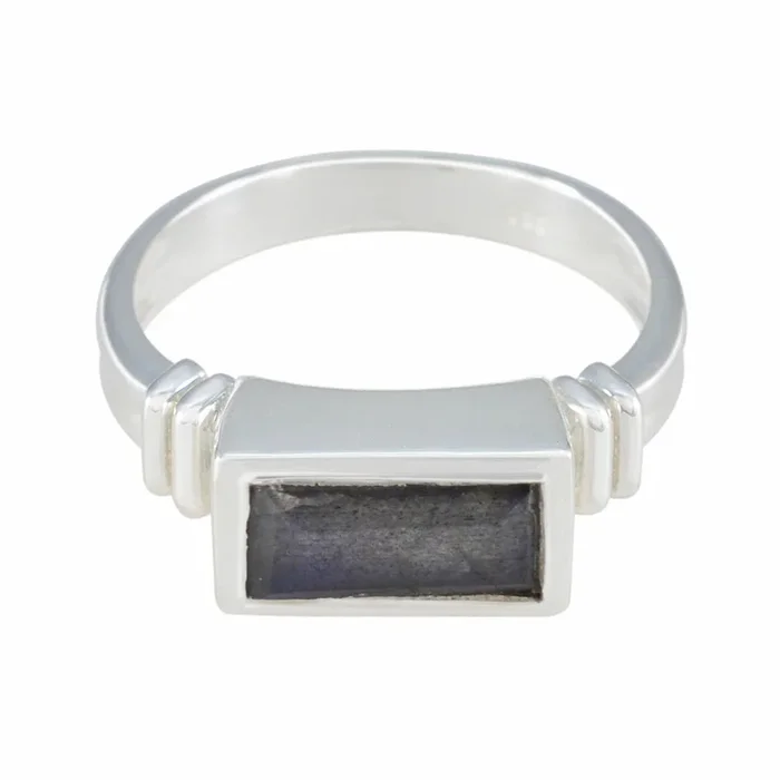 Labradorite Solitaire French 925 Sterling Silver Gray Gemstones Minimal Romantic Ring Jewelry
