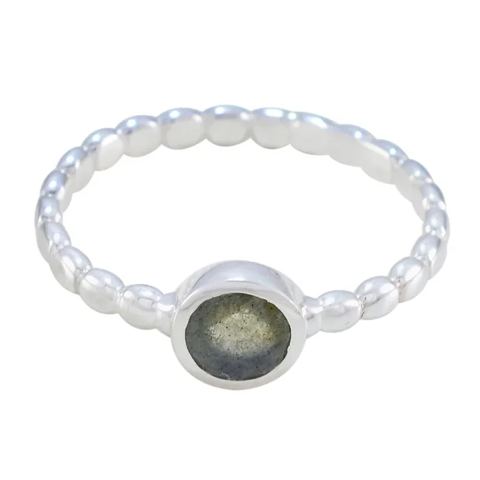 Labradorite Solitaire German 925 Silver Gray Gemstones Slim Luxurious Ring Jewellery